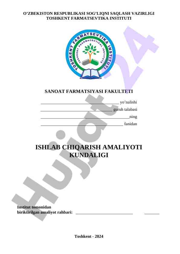 Ishlab chiqish amaliyoti kundaligi uchun namuna