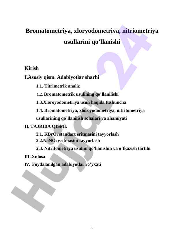 Bromatometriya Va Xloryodometriya Usullari