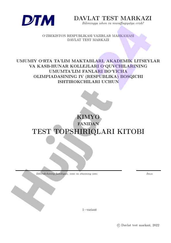 Kimyo fanidan test topsiriqlari kitobi