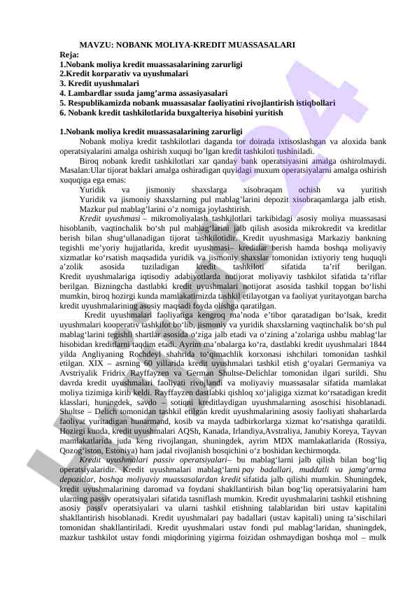 Nobank moliya-kredit muassasalari tahlili