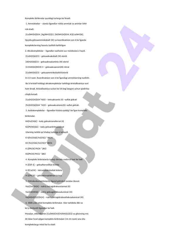 Kompleks birikmalar turli turlari va ular