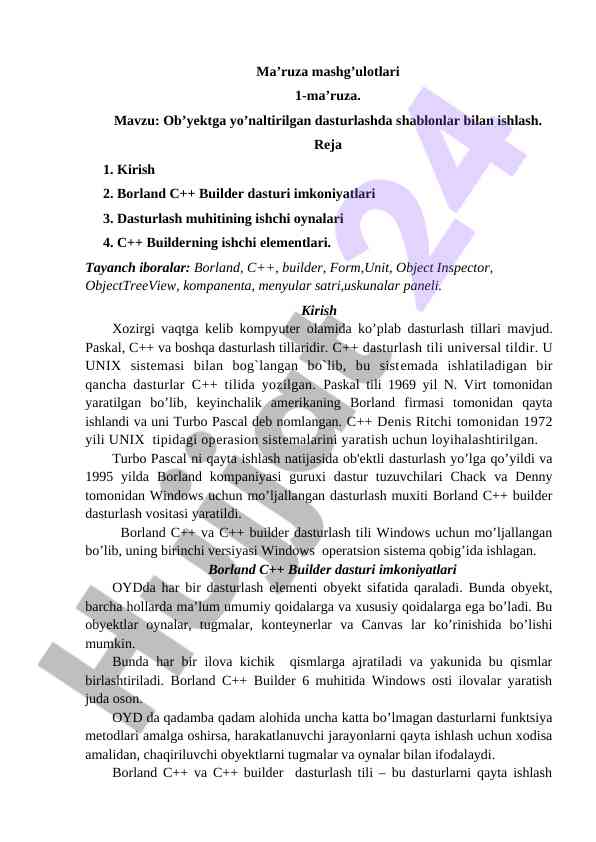 Ob’yektga yo’naltirilgan dasturlashda shablonlar