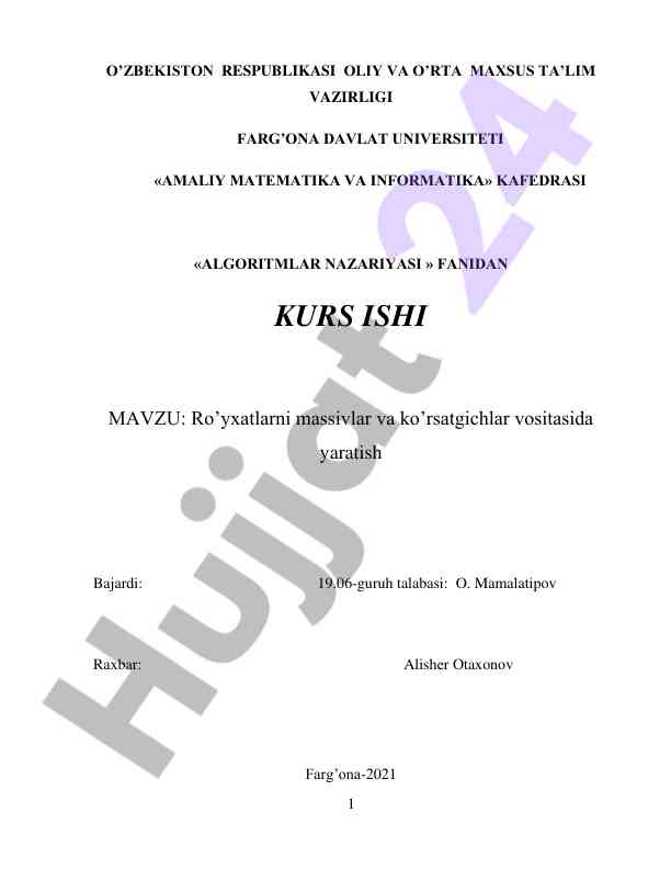 Ro‘yxatlarni massivlar va ko‘rsatgichlar bilan yaratish