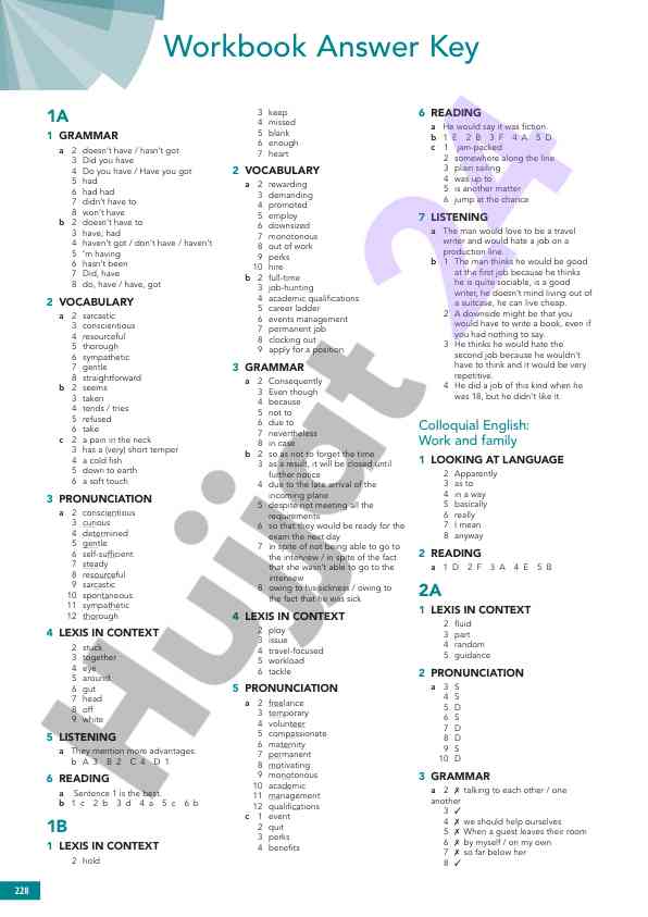 Grammar workbooks answer key for language learning