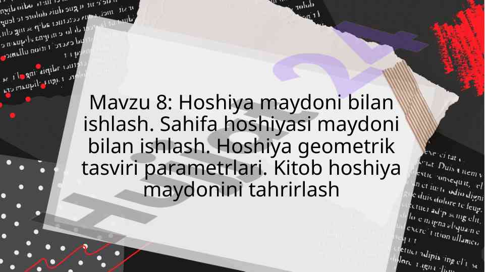 Hoshiya maydoni bilan ishlash bilimlari