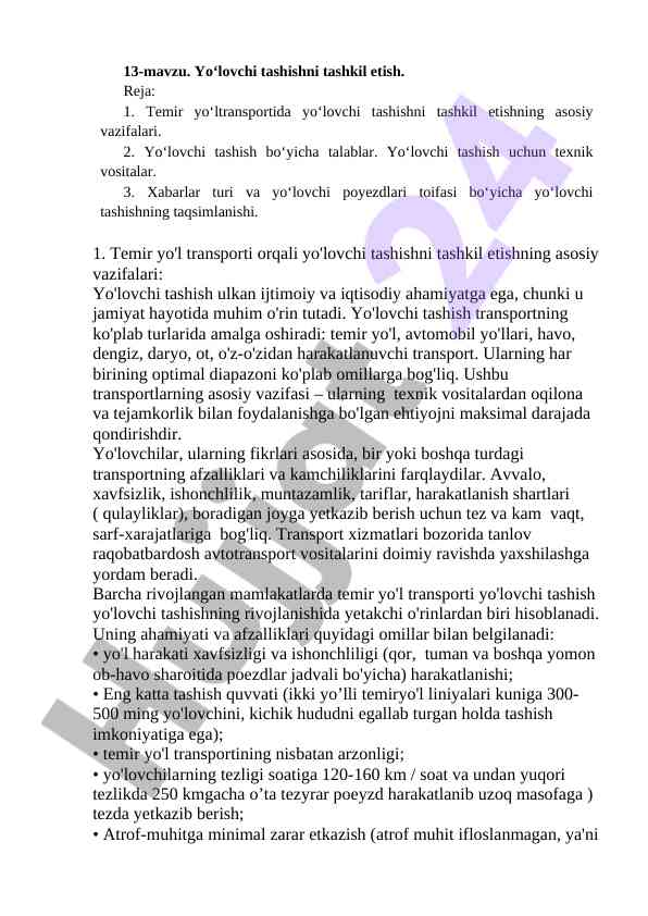 Yo‘lovchi tashishni tashkil etish asoslari