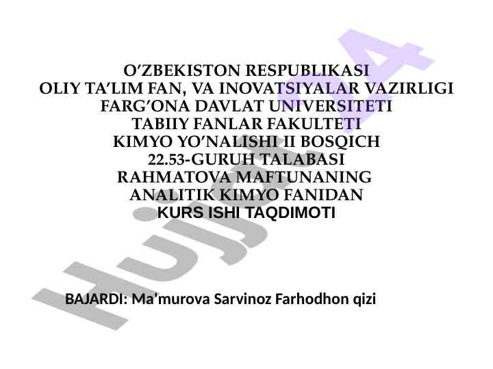 Fizik kimyoviy analiz usullari va polyarografiya