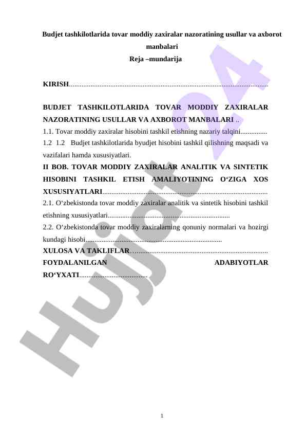 Budjet Tashkilotlarida Tovar Moddiy Zaxiralar Nazorati