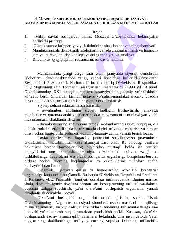 O'zbekistonda demokratik fuqarolik jamiyatining asoslari