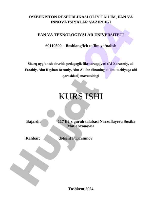 Pedagogik fikr taraqqiyoti mavzusidagi kurs ishlari