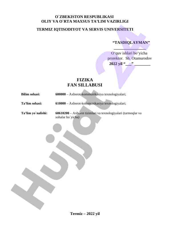 Fizika fan sillabusi va o‘qitish metodikasi