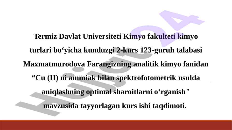 Optimal sharoitlarda cu (ii) aniqlash usullari