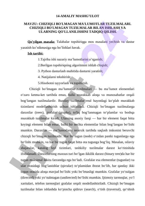 Chiziqli bo'lmagan ma'lumotlar tuzilmalari tahlili