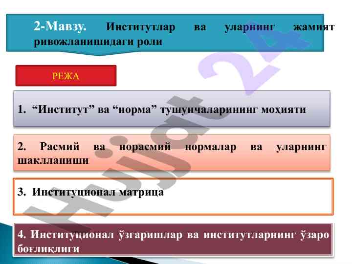 Institutsiyalar va ularning jamiyat rivojlanishidagi roli
