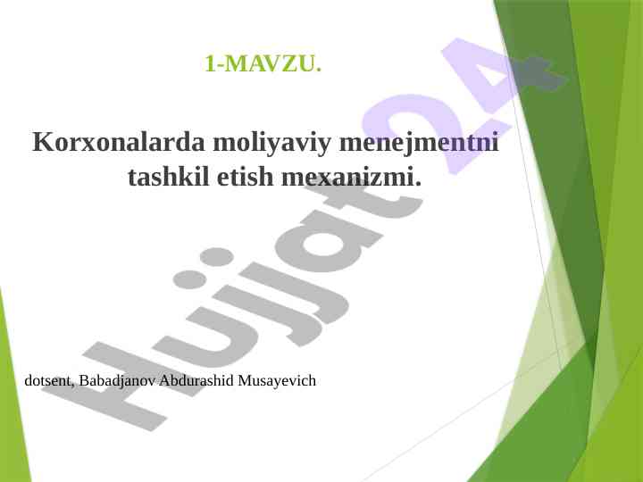 Korxonalarda moliyaviy menejment tashkil etish