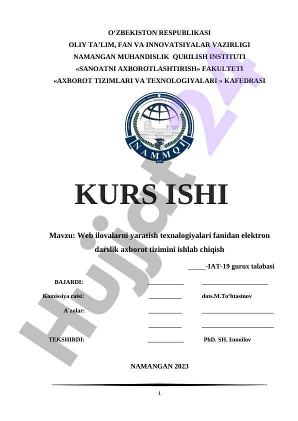 Web ilovalarni yaratish texnologiyalari fanidan elektron darslik