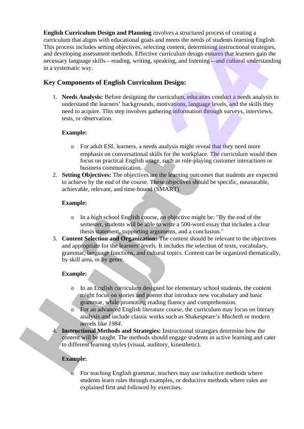 English curriculum design strategies and key components
