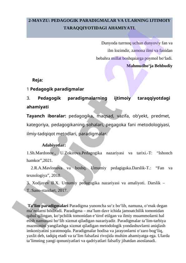 Pedagogik paradigmalarning ijtimoiy taraqqiyotdagi ahamiyati