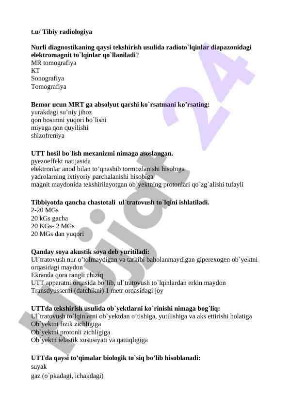 Radiologiya va ultratovush tekshirish usullari