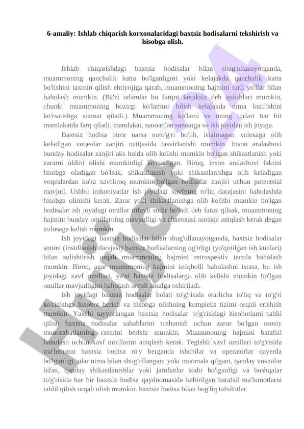 Baxtsiz hodisalarni tekshirish va hisobga olish