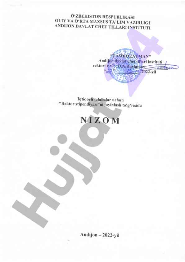 Rektor stipendiyasi tayinlash nizomi 2022
