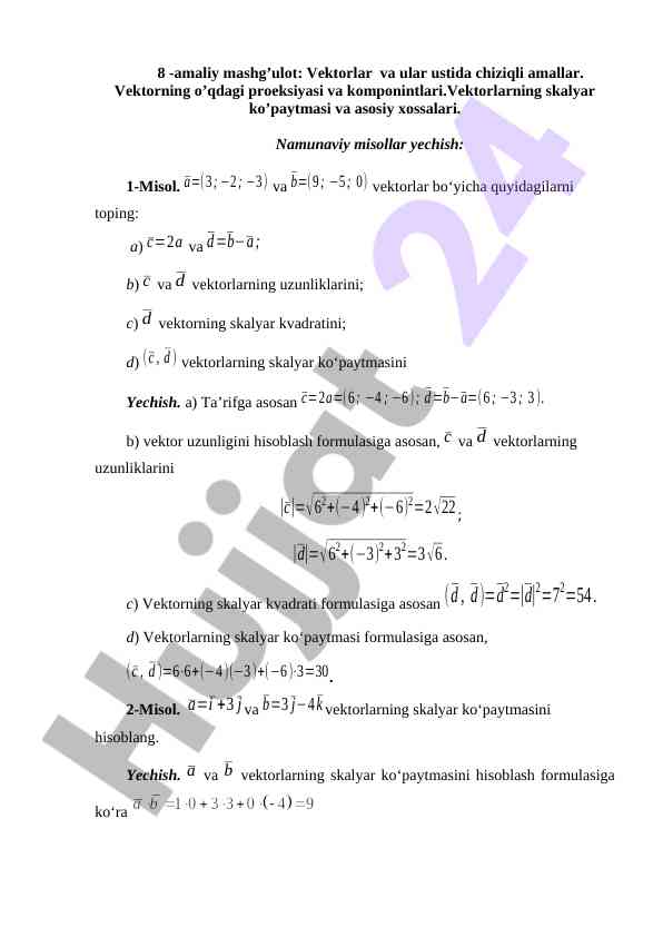Vektorlar va ular ustida chiziqli amallar