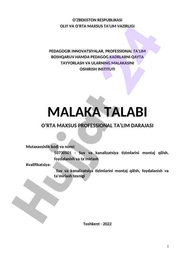 Suv va kanalizatsiya tizimlarini montaj qilish