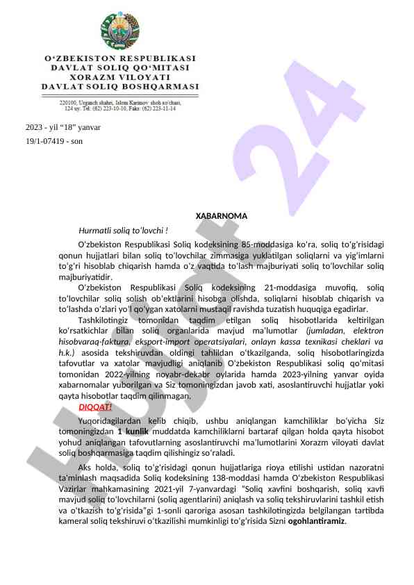 Soliq to‘lovchilar uchun xabarnoma ta’siri