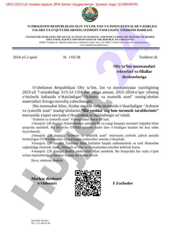 Axborot va tyutorlik soati mashg‘ulotlari