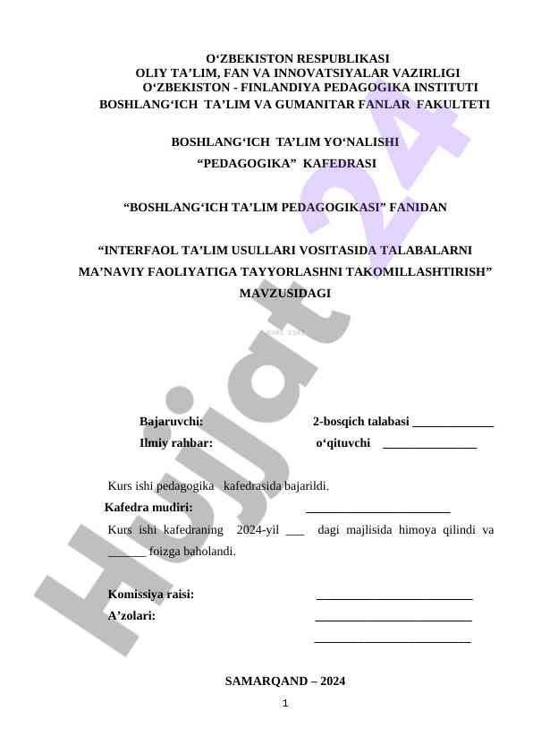 Interfaol ta'lim usullari vositasida talabalarning ma'navi