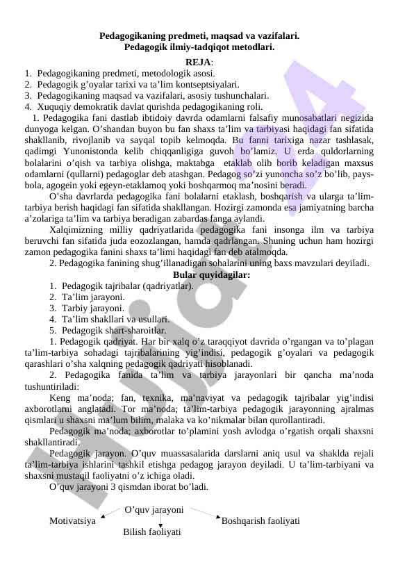 Pedagogikaning predmeti, maqsad va vazifalari