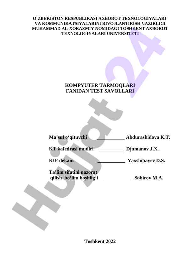Kompyuter tarmoqlari fanidan test savollari