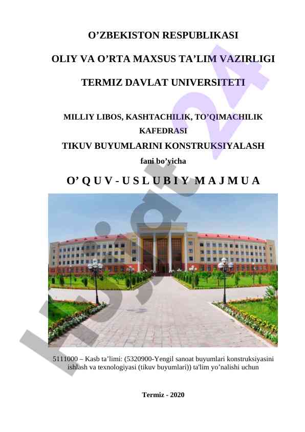 O‘quv-usuliy majmua: tikuv buyumlari konstruksiya