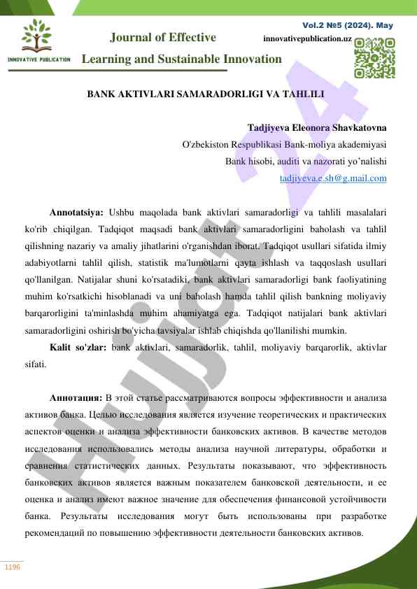 Bank aktivlari samaradorligi va tahlili