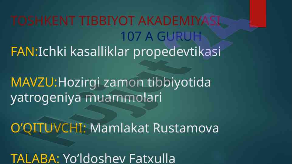 Hozirgi zamonda yatrogeniya muammolari tibbiyotda