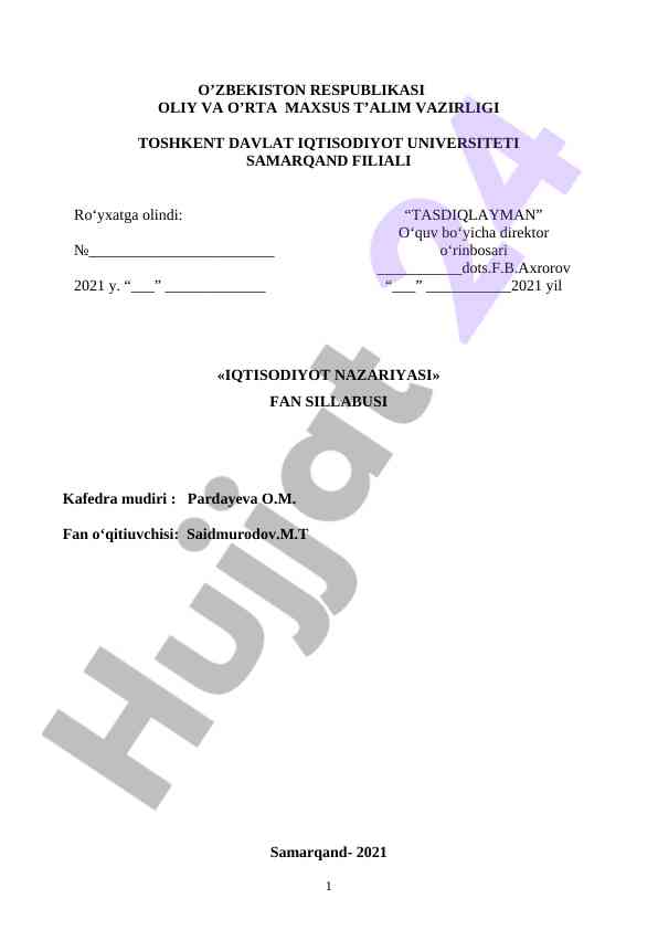 Iqtisodiyot nazariyasi fan sillabusi 2021-2022