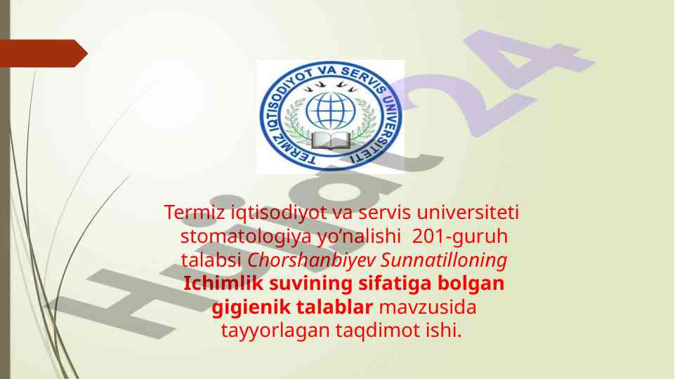 Ichimlik suvining sifatiga bo'lgan gigienik talablar