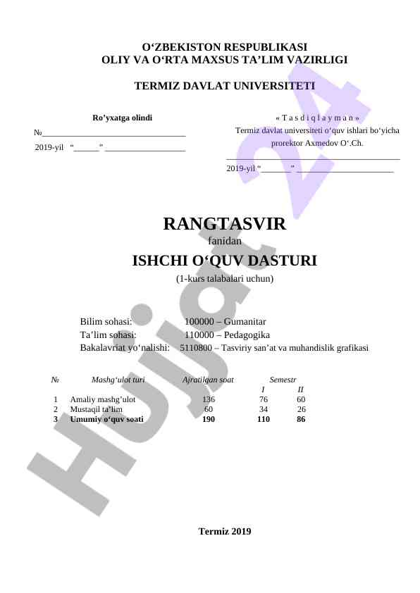 Tasviriy san’at va muhandislik grafikasining o‘quv dasturi