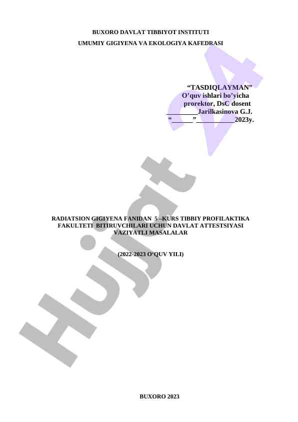 Radiatsion gigiyena fanidan davlat attestatsiyasi masalalari