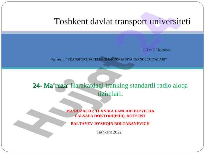 Transportda telekommunikatsiya texnologiyalari