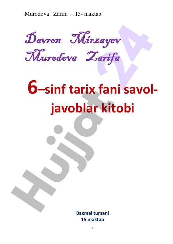6-sinf tarix faniga bag‘ishlangan savol-javoblar kitobi