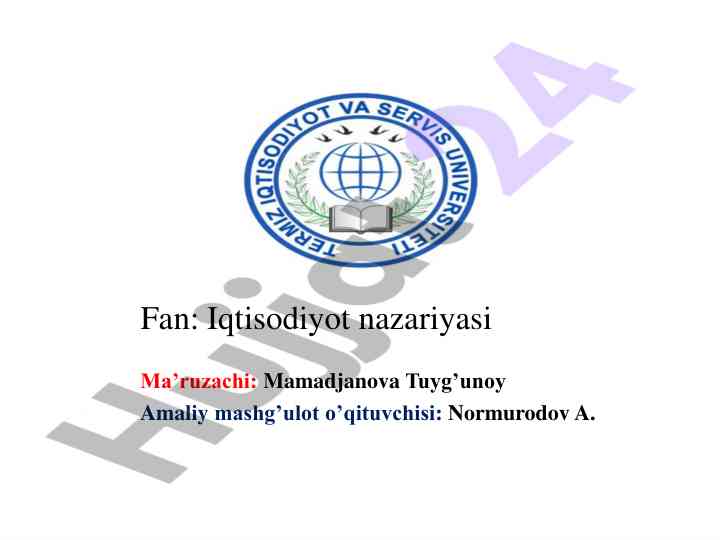 Iqtisodiyot nazariyasi: talab taklif bozor muvozanati