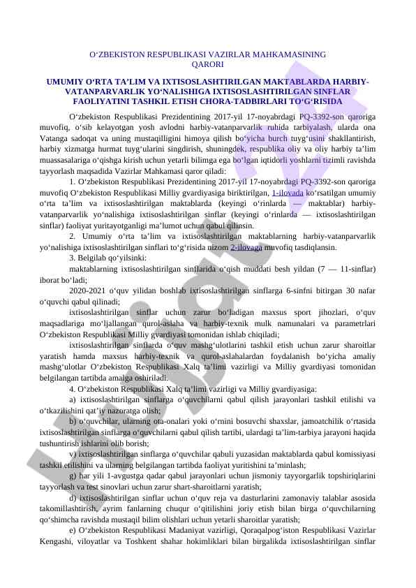 Harbiy-vatanparvarlik taʼlimi faoliyatini tashkil etish