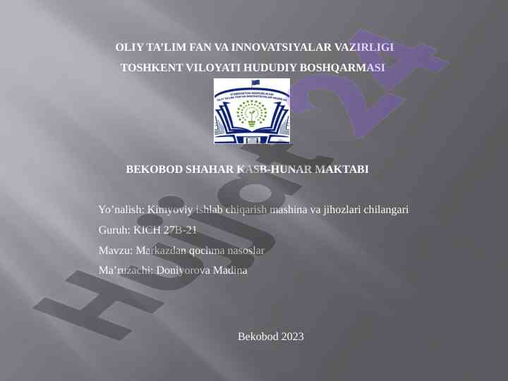 Markazdan qochma nasoslar taqdimoti