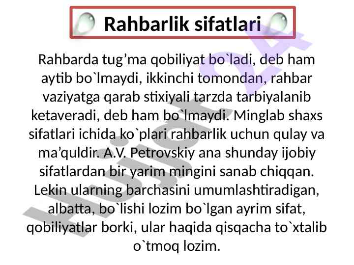 Rahbarlik sifatlari va ularning muhimligi