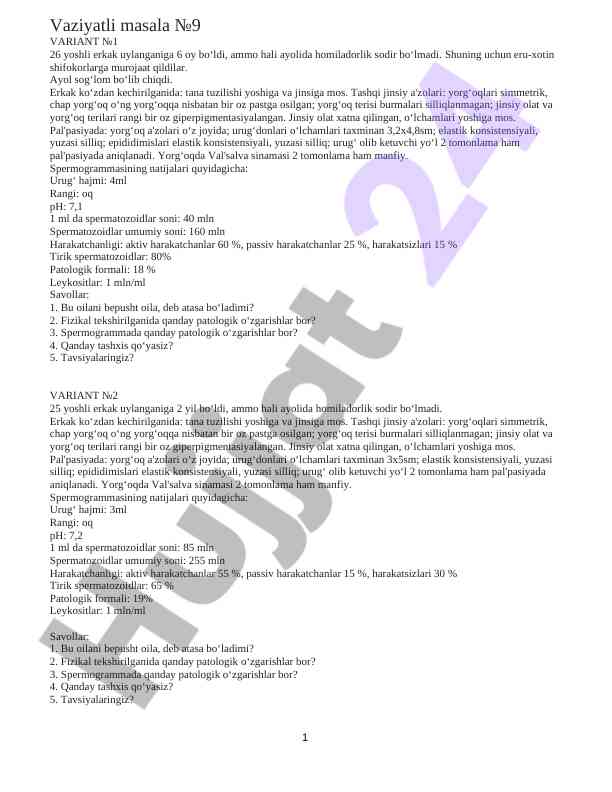 Erkakning sog‘lig‘ini tekshirish tahlili natijalari
