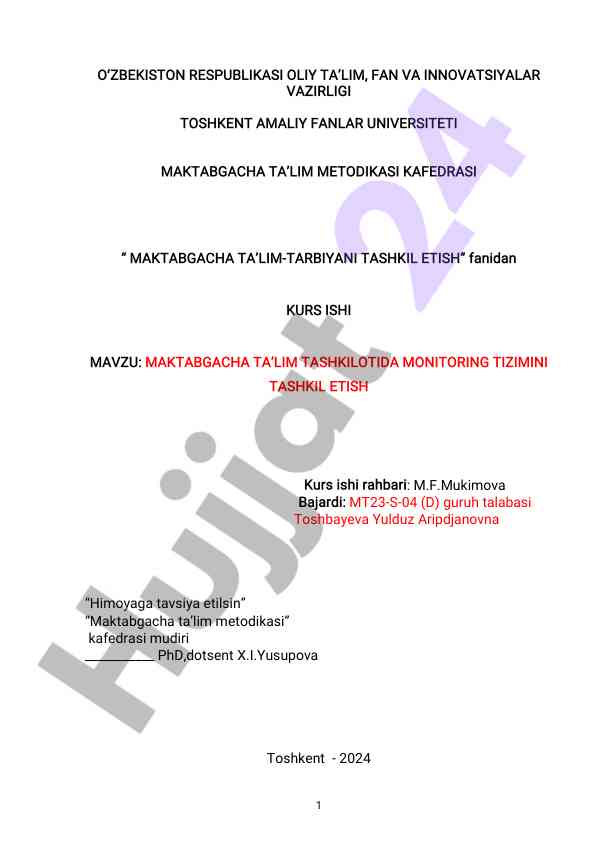 Maktabgacha ta'lim tashkilotida monitoring tizimi