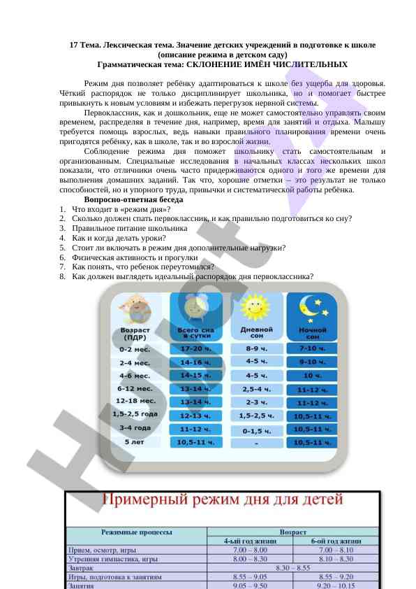 Значение режима дня в подготовке к школе