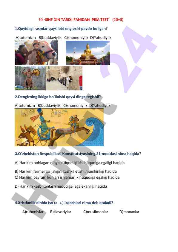 10-sinf din tarixi fanidan pisa test