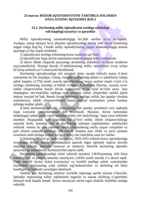Davlatning iqtisodiyotdagi roli va bozor tizimi